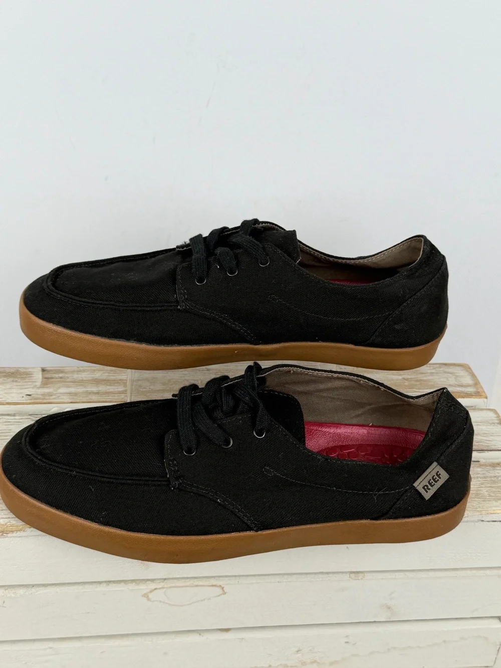Reef Men's Deck Hand 2 casual moc sneakers black canvas uppers size 9